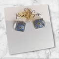 Pendientes cuadrados con flor natural azul en resina - MaSan