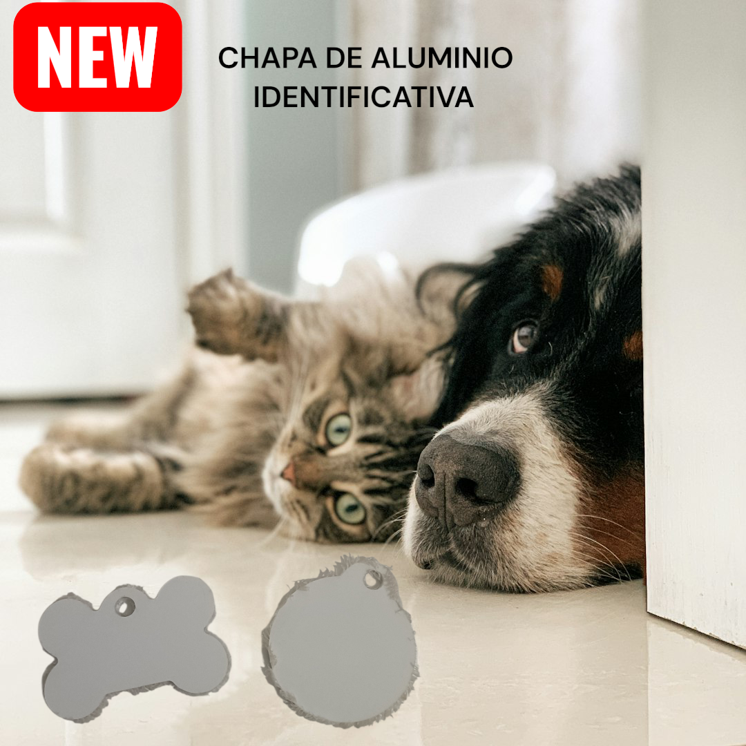 Chapa identificativa de aluminio para mascotas en forma de hueso y redonda